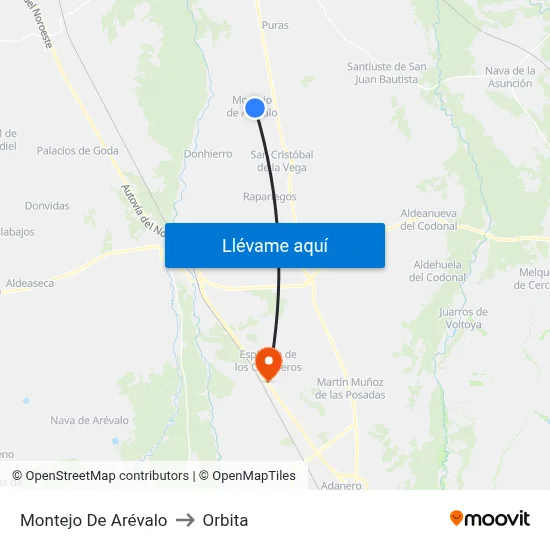 Montejo De Arévalo to Orbita map