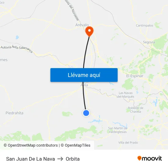 San Juan De La Nava to Orbita map