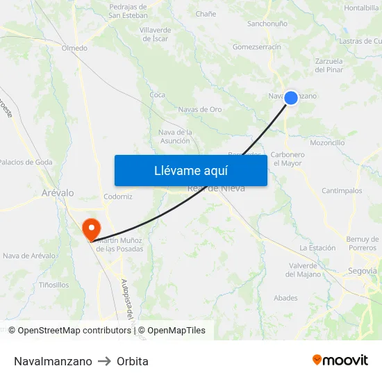 Navalmanzano to Orbita map