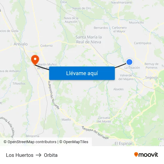 Los Huertos to Orbita map