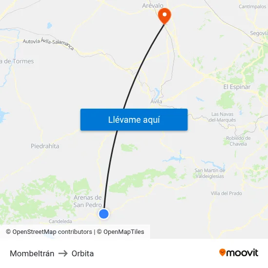 Mombeltrán to Orbita map