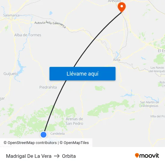 Madrigal De La Vera to Orbita map