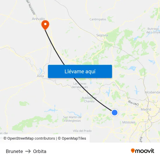 Brunete to Orbita map