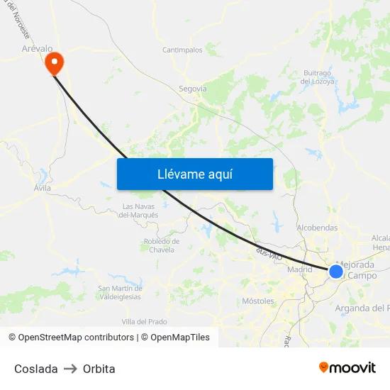 Coslada to Orbita map