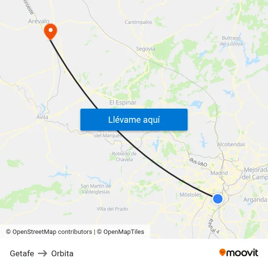 Getafe to Orbita map