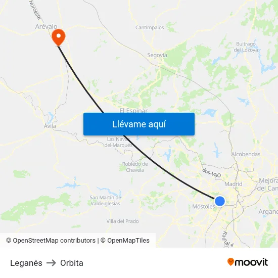 Leganés to Orbita map