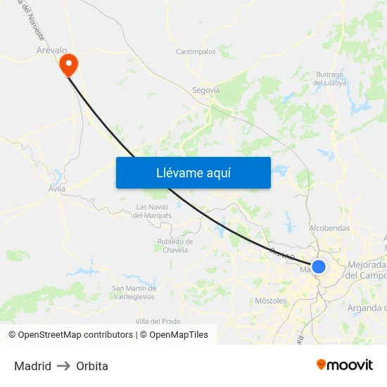 Madrid to Orbita map