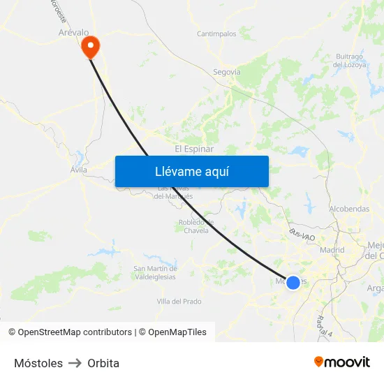Móstoles to Orbita map