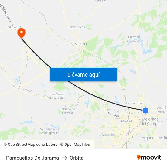 Paracuellos De Jarama to Orbita map
