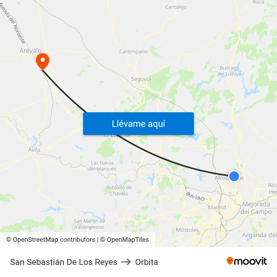 San Sebastián De Los Reyes to Orbita map