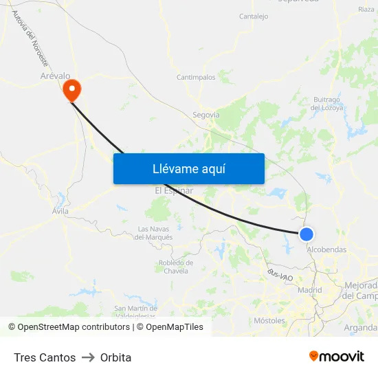 Tres Cantos to Orbita map