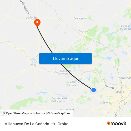 Villanueva De La Cañada to Orbita map