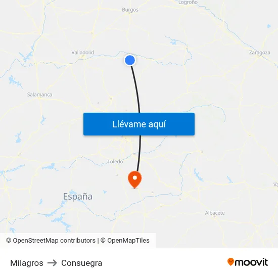 Milagros to Consuegra map