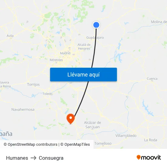 Humanes to Consuegra map