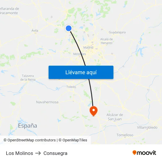 Los Molinos to Consuegra map