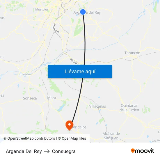 Arganda Del Rey to Consuegra map