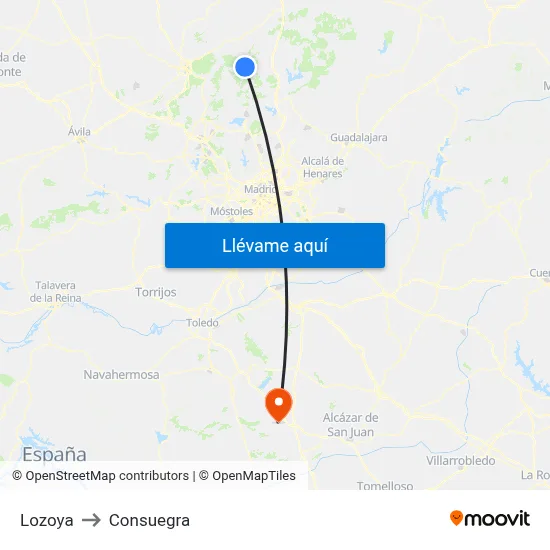 Lozoya to Consuegra map