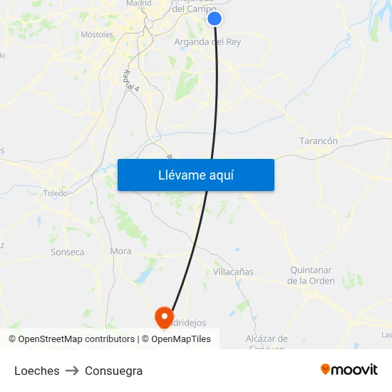 Loeches to Consuegra map