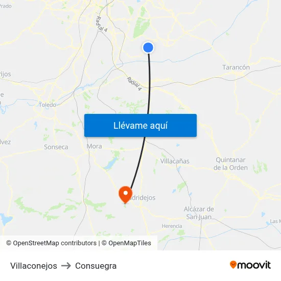 Villaconejos to Consuegra map