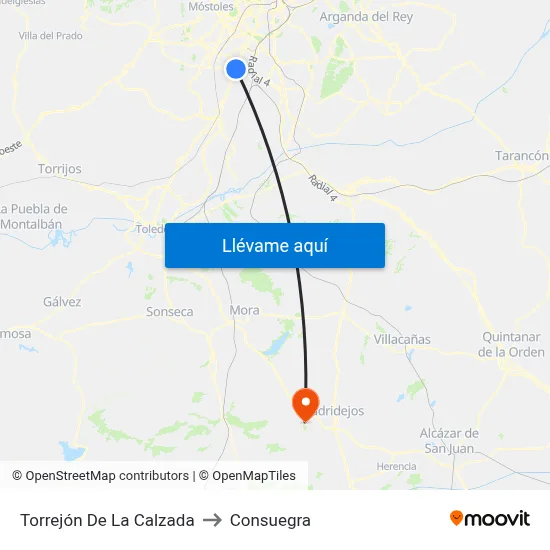 Torrejón De La Calzada to Consuegra map
