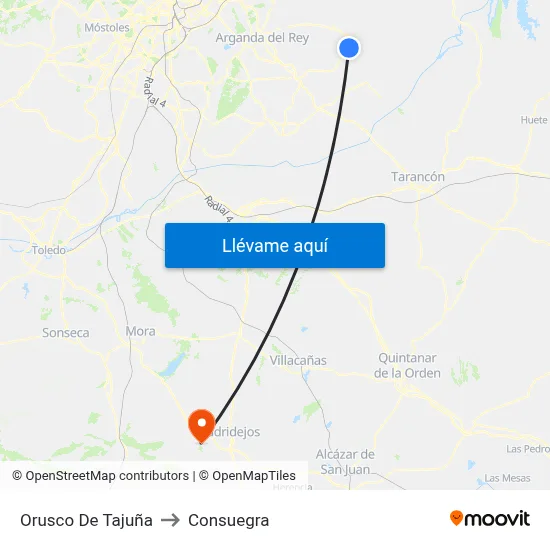 Orusco De Tajuña to Consuegra map