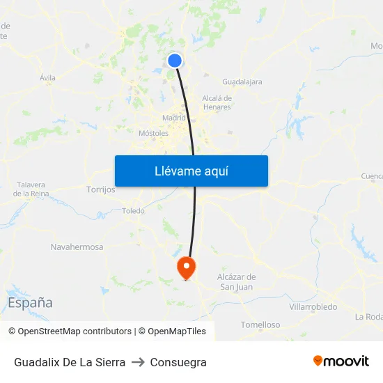 Guadalix De La Sierra to Consuegra map
