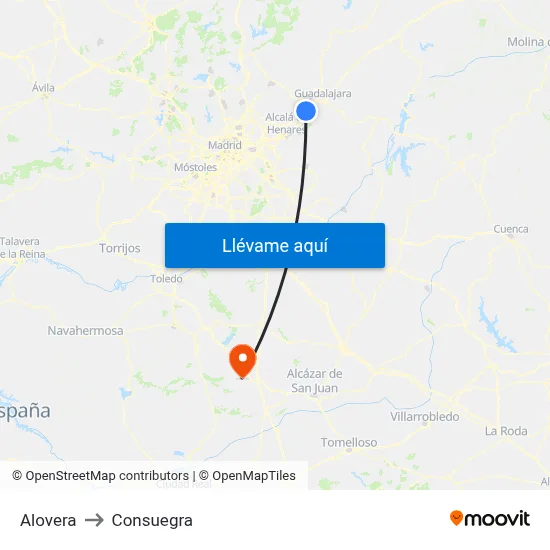 Alovera to Consuegra map