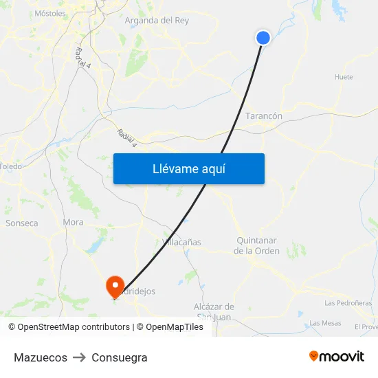 Mazuecos to Consuegra map