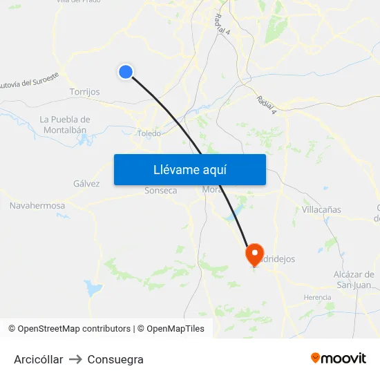Arcicóllar to Consuegra map