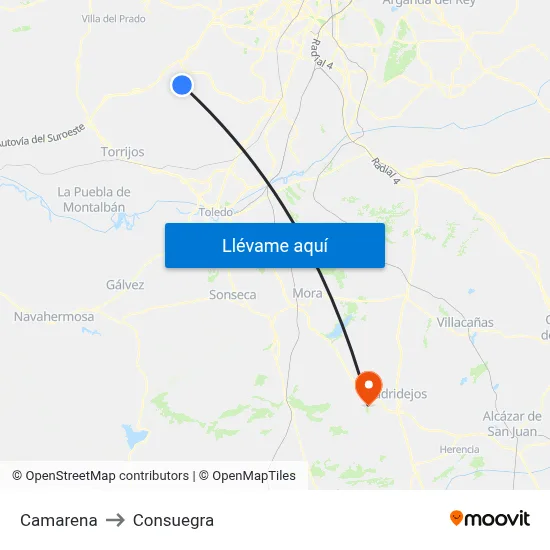 Camarena to Consuegra map