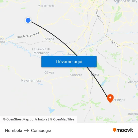 Nombela to Consuegra map