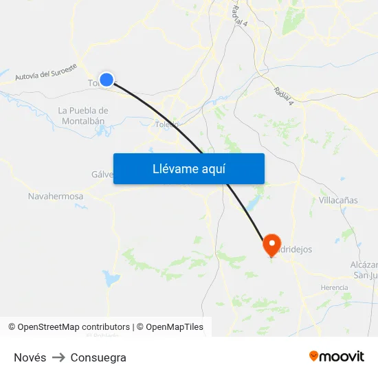 Novés to Consuegra map