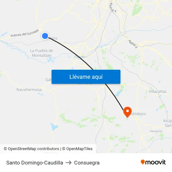 Santo Domingo-Caudilla to Consuegra map