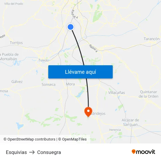 Esquivias to Consuegra map