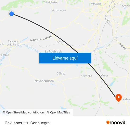 Gavilanes to Consuegra map