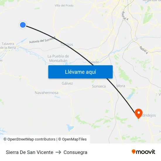 Sierra De San Vicente to Consuegra map