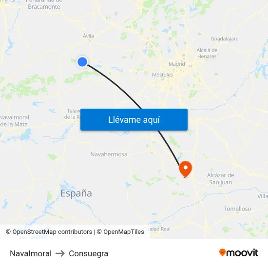 Navalmoral to Consuegra map