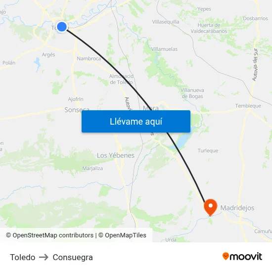 Toledo to Consuegra map