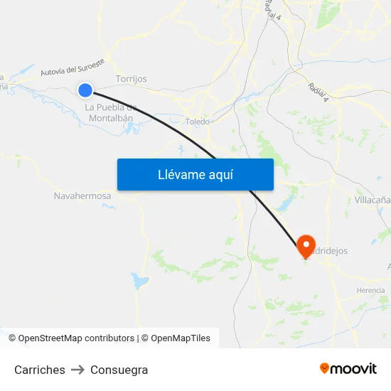 Carriches to Consuegra map