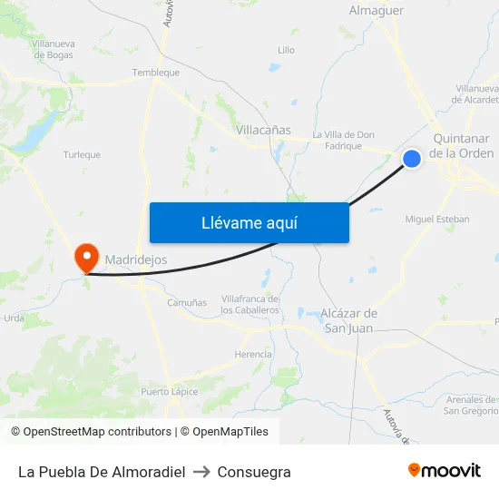 La Puebla De Almoradiel to Consuegra map