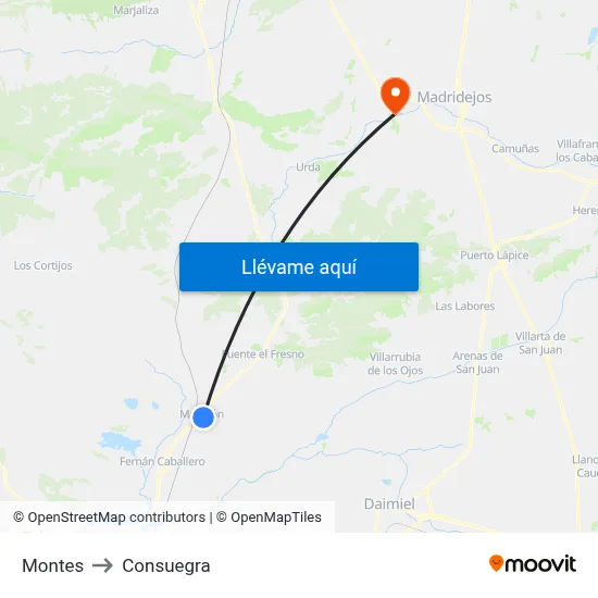 Montes to Consuegra map