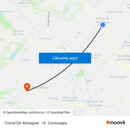Corral De Almaguer to Consuegra map