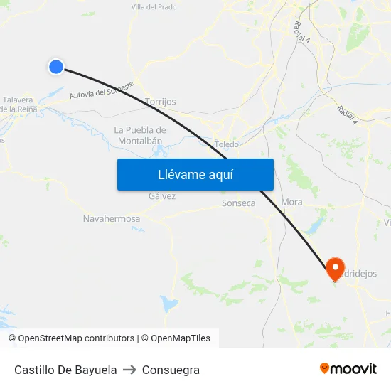 Castillo De Bayuela to Consuegra map