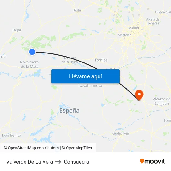 Valverde De La Vera to Consuegra map