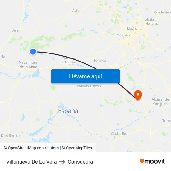 Villanueva De La Vera to Consuegra map