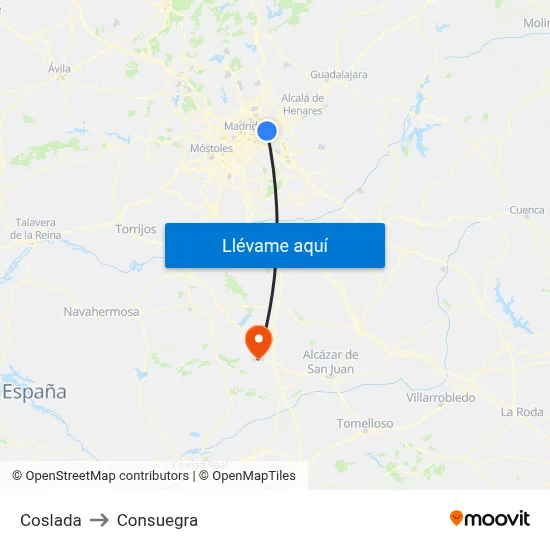 Coslada to Consuegra map