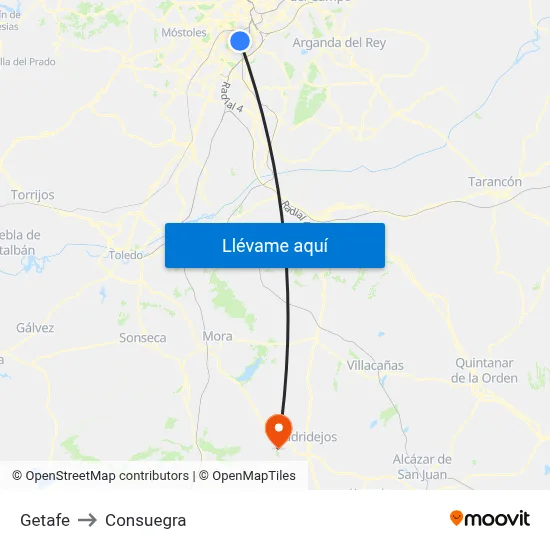 Getafe to Consuegra map