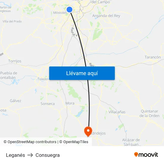 Leganés to Consuegra map