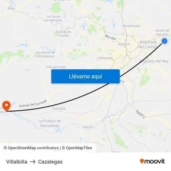 Villalbilla to Cazalegas map