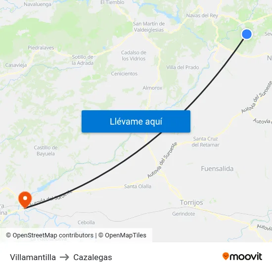 Villamantilla to Cazalegas map